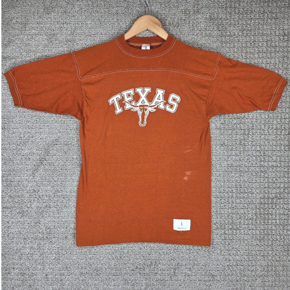 Vintage 80's Texas Longhorns T Shirt Soffe Athletic Mens Large Orange USA Large